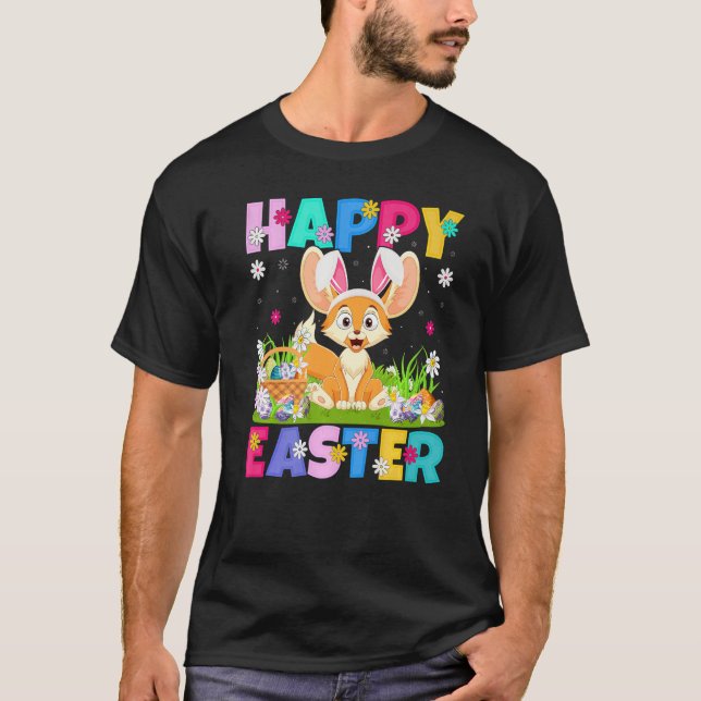 Fennec Fox Glad påsk Bunny Fennec Fox Påsk S T Shirt (Framsida)