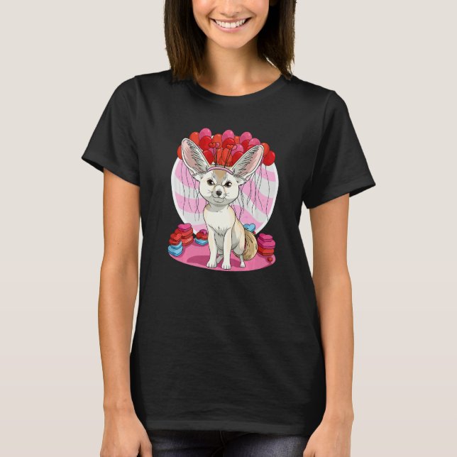 Fennec Fox Heart Valentine Day Cute Decorations T Shirt (Framsida)