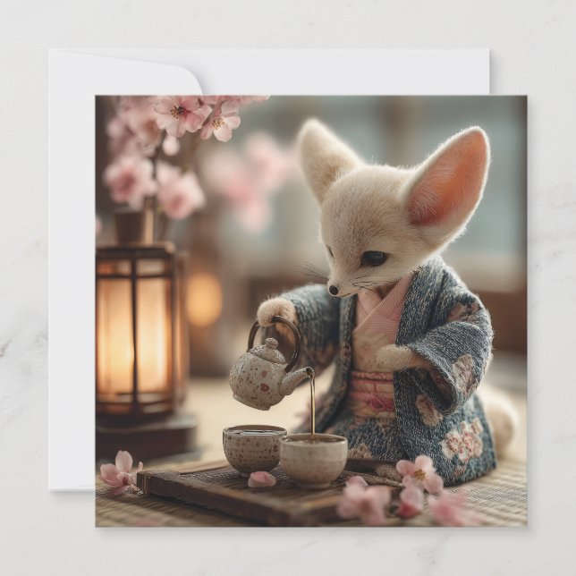 Fennec Fox i en Kimono som utför en teatemoni Julkort (Framsida)