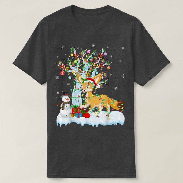 Fennec Fox Julafton Träd Lighting Santa Hat Fennec T Shirt (Design framsida)