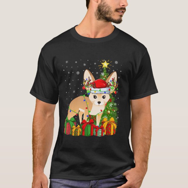 Fennec Fox Julafton Träd Lighting Santa Hat Fennec T Shirt (Framsida)
