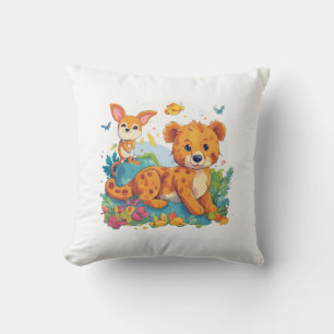 Fennec Fox & Kangaroo Tecknad Pillow Kudde