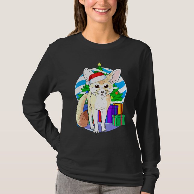 Fennec Fox Santa Hat Julgran Decor T Shirt (Framsida)