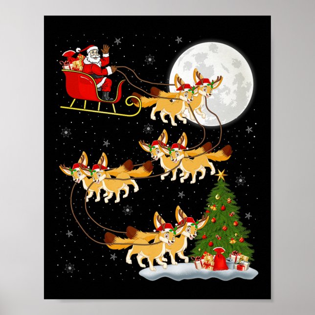 Fennec Fox Santa Sleigh Flying Funny Magical Chris Poster (Framsidan)