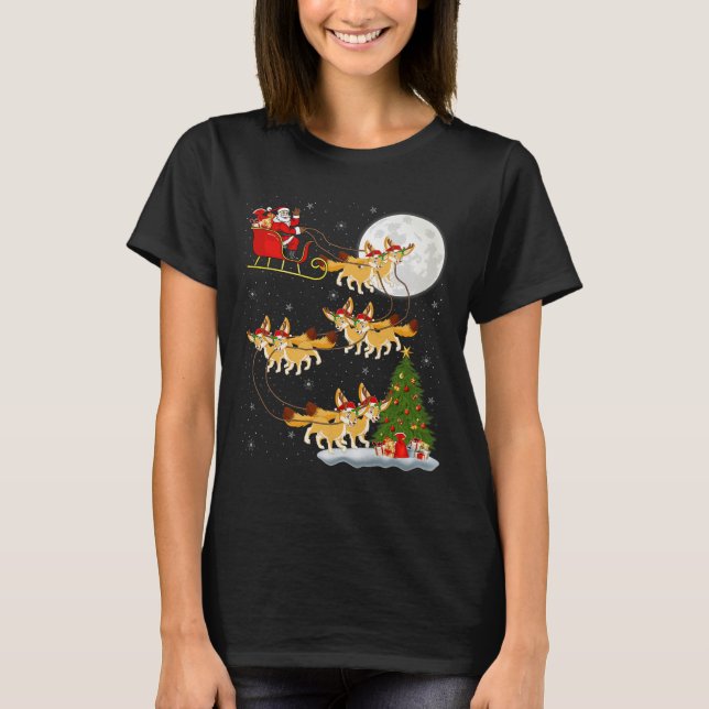 Fennec Fox Santa Sleigh Flying Funny Magical Chris T Shirt (Framsida)