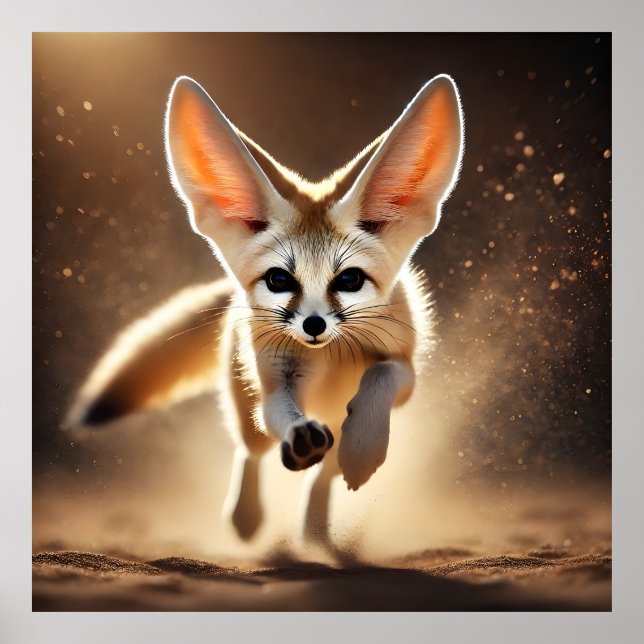 Fennec Fox som kör vidare Epic Wildlife Action Poster (Framsidan)