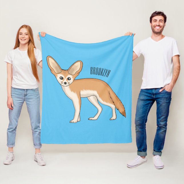 Fennec Fox-tecknad illustration Fleecefilt (På plats)