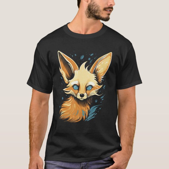 Fennec Fox Vatten Paint Stil Cute Fennic Fox T Shirt (Framsida)