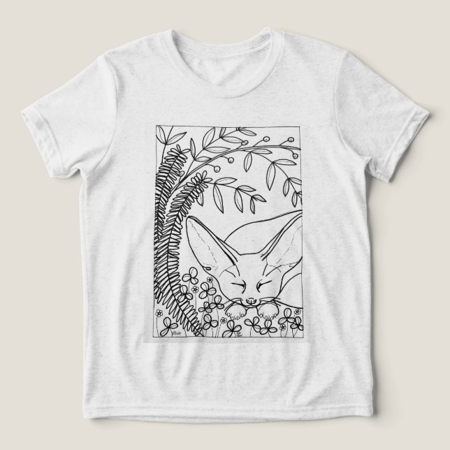 Fennräv med blommor t shirt (Design Framsida)