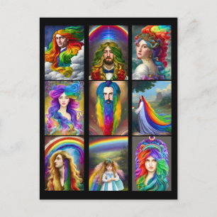 Fenomenet Bevacker Rainbow Hair People porträtt Vykort