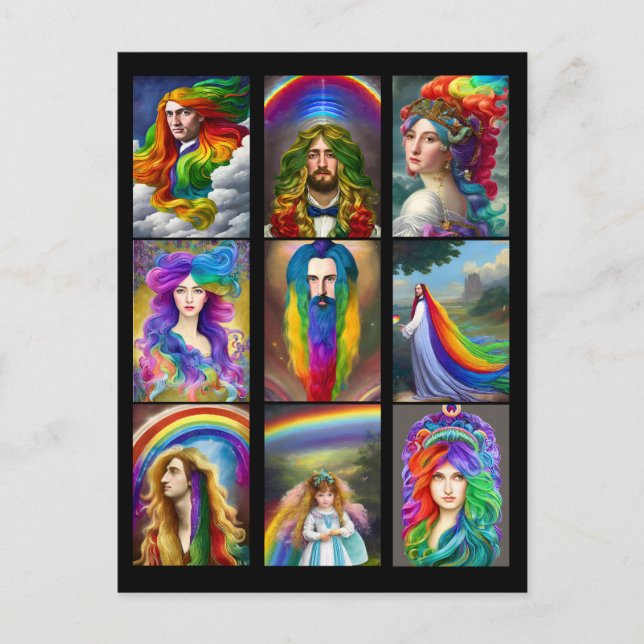 Fenomenet Bevacker Rainbow Hair People porträtt Vykort (Framsida)