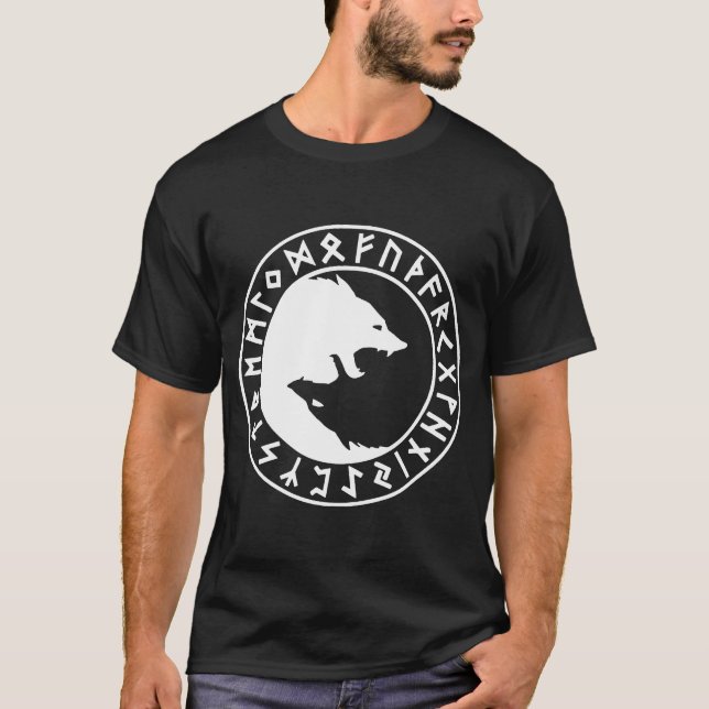 FENRIR som ying yang till Norse Odin Viking T Shirt (Framsida)
