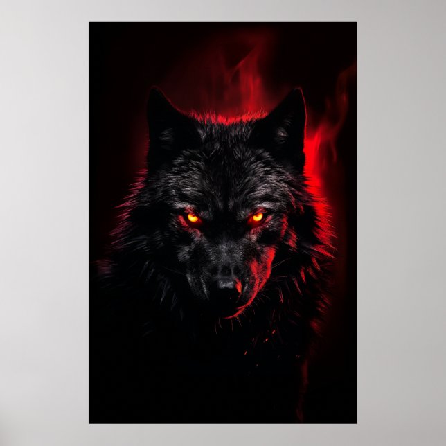 Fenrir - Svart Varg med Red Ögon Poster (Framsidan)