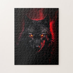 Fenrir - Svart Varg med Red Ögon Pussel