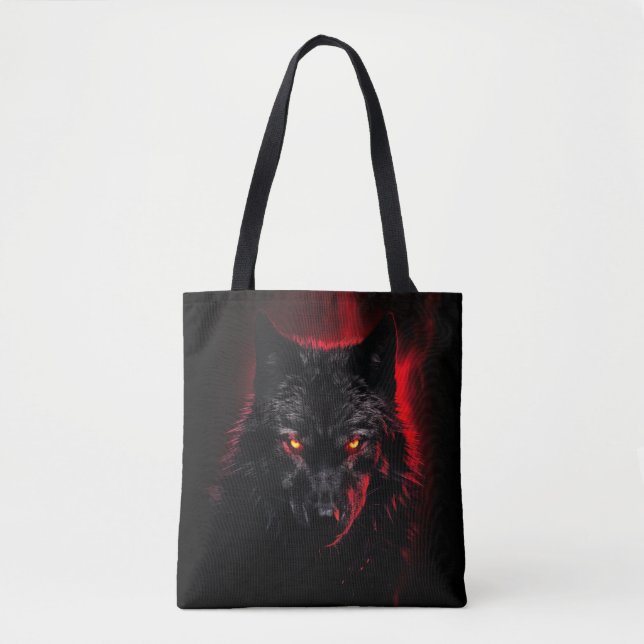 Fenrir - Svart Varg med Red Ögon Tygkasse (Framsida)