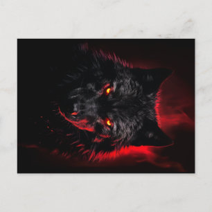 Fenrir - Svart Varg med Red Ögon Vykort