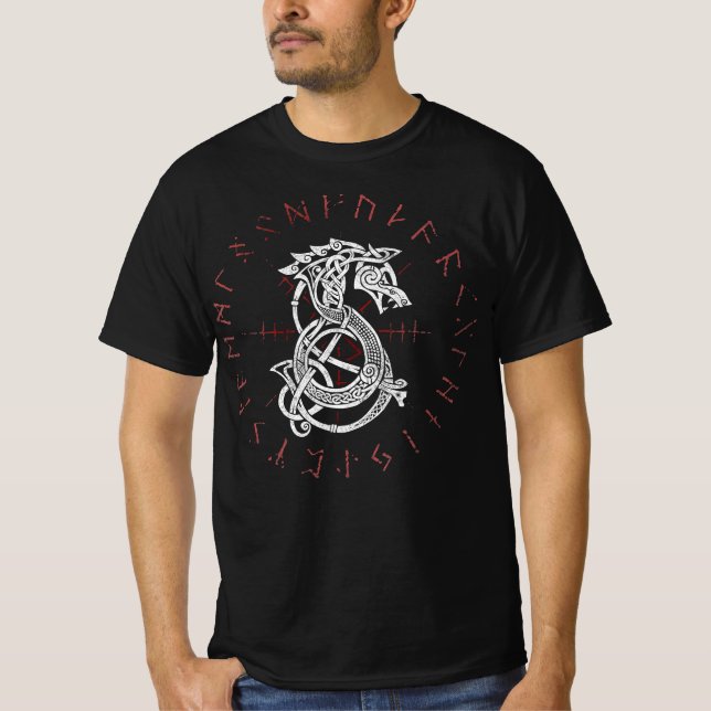 Fenrir Varg av Odin Celtic Norse löper utpräglad T Shirt (Framsida)