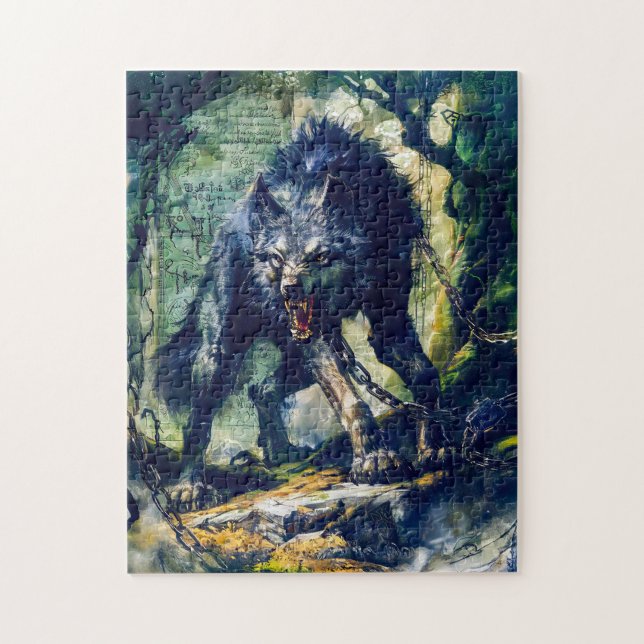 Fenrir Varg Kedjad i Mystisk Scen Pussel (Vertikal)
