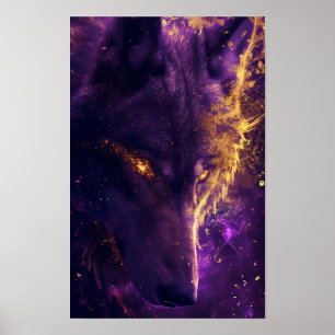 Fenrir Varg Mörk Neon Gothic Cyberpunk Guld Poster