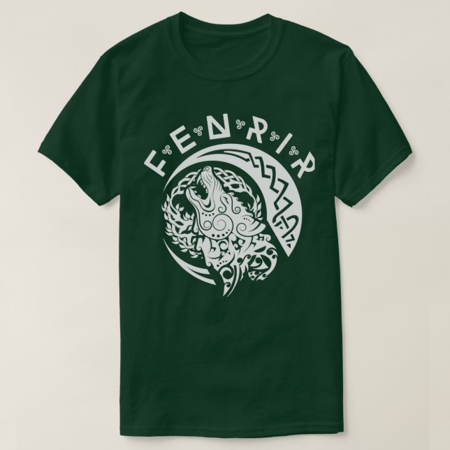 Fenrisvarv Fenrir White Wikinger Vikings T Shirt (Design framsida)