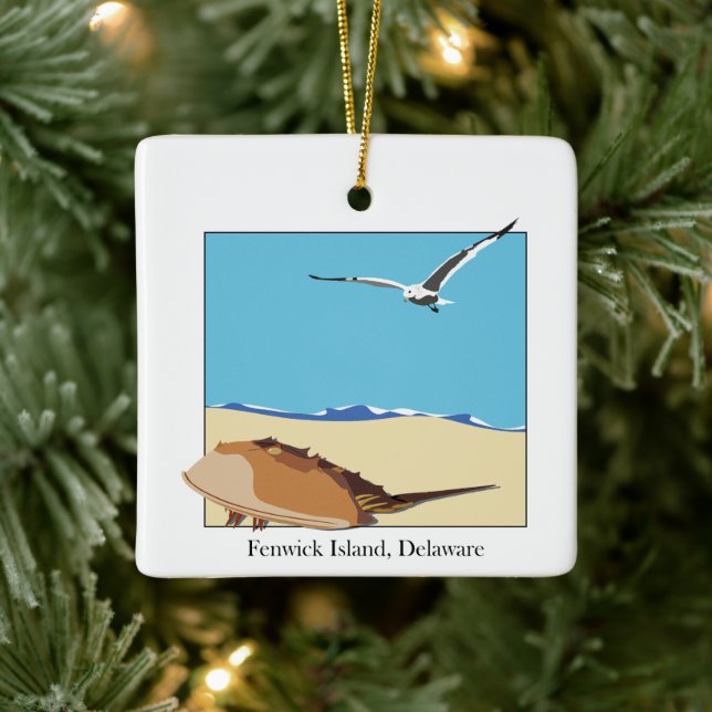 Fenwick Island, DE Horseshoe Crab Sea Gull Beach Julgransprydnad Keramik (Träd)