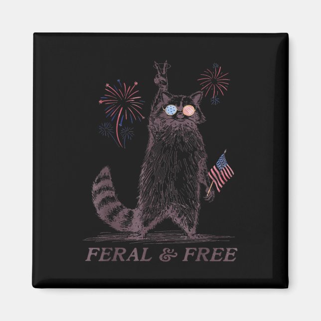 Feral&amp; gratis, underlig Patriotic Racoon Feral Magnet (Framsidan)
