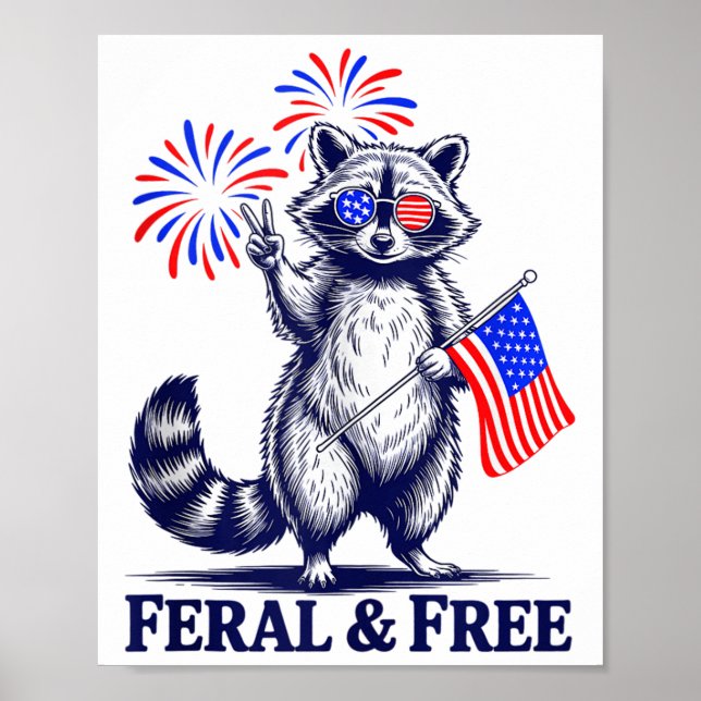 Feral&amp; gratis, underlig Patriotic Racoon Feral Poster (Framsidan)