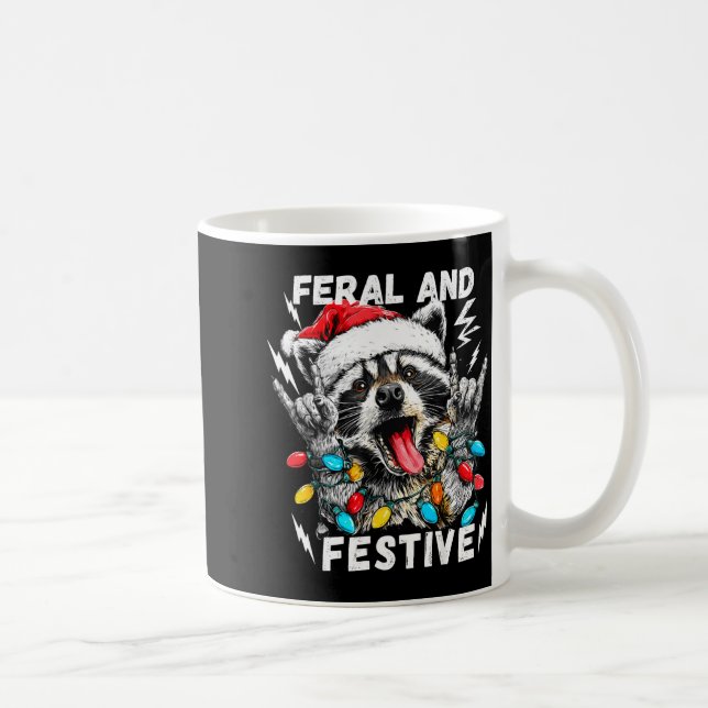 Feral And Festive Funny Christmas Rocker Raccoon S Kaffemugg (Höger)