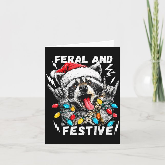 Feral And Festive Funny Christmas Rocker Raccoon S Kort (Framsida)