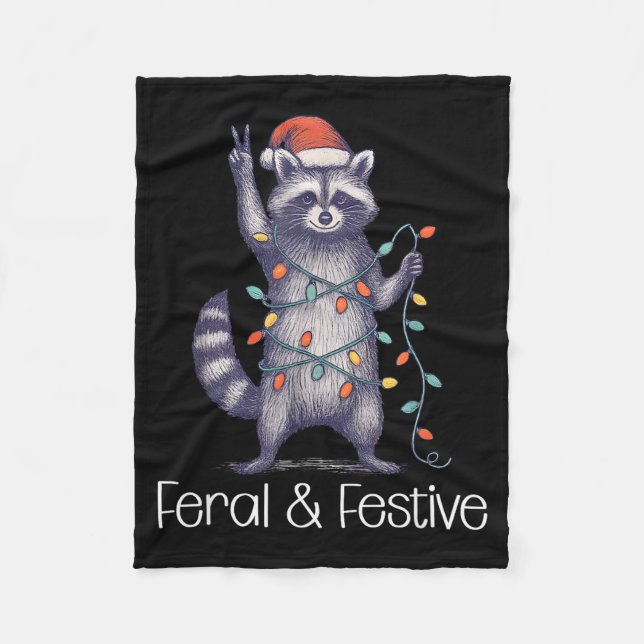 Feral And Festive Raccoon, Funny Christmas  Fleecefilt (Framsidan)