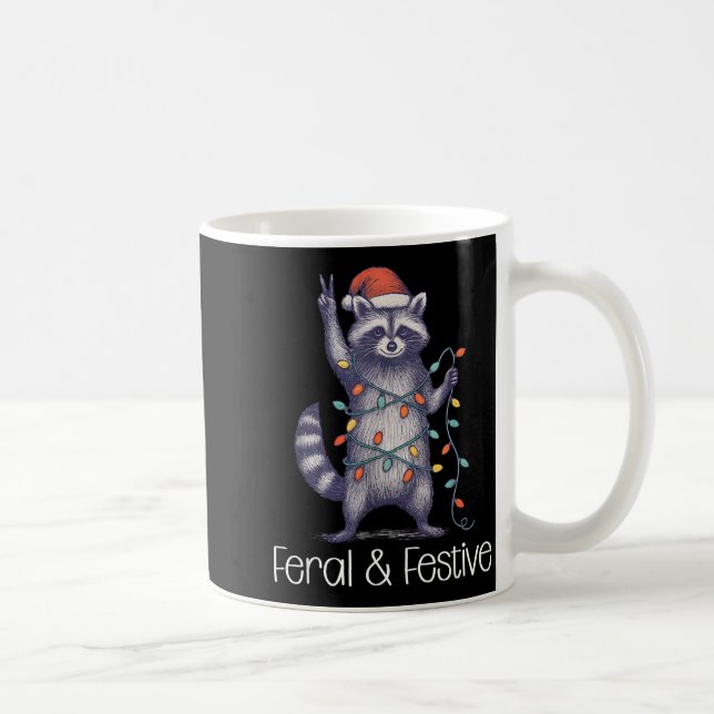 Feral And Festive Raccoon, Funny Christmas  Kaffemugg (Höger)
