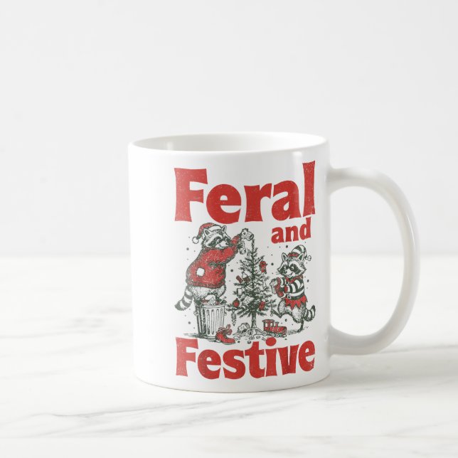Feral And Festive Raccoon Santa Christmas Holiday  Kaffemugg (Höger)