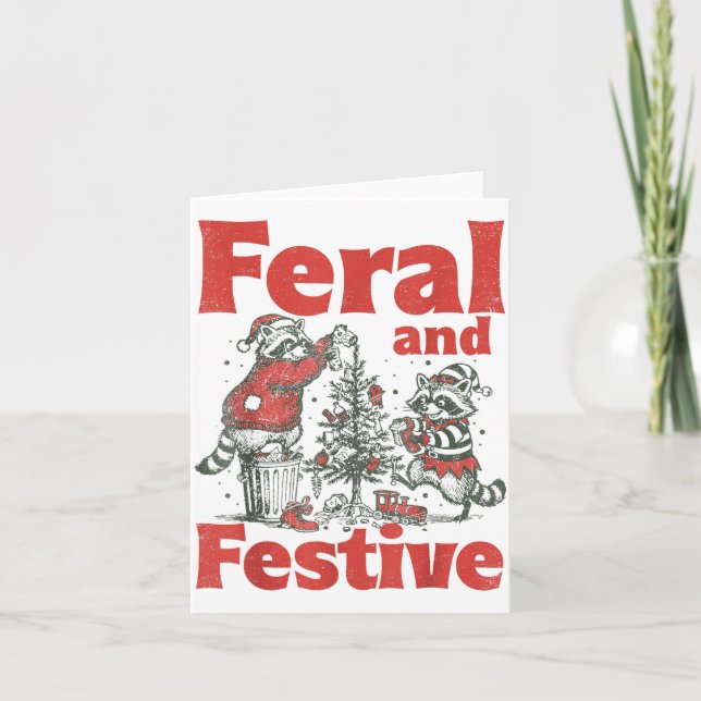 Feral And Festive Raccoon Santa Christmas Holiday  Kort (Framsida)