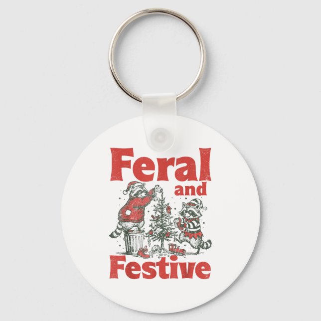 Feral And Festive Raccoon Santa Christmas Holiday  Nyckelring (Framsida)