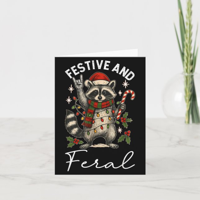 Feral And Festive Raccoon Santa Hat Christmas Ligh Kort (Framsida)