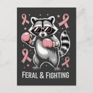 Feral and Fighting Raccoon Breast Cancer Awareness Meddelande Vykort