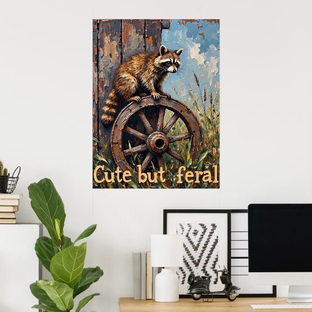 Feral and Finare: Raccoon on Vintage Wheel Poster (Hemmakontoret)