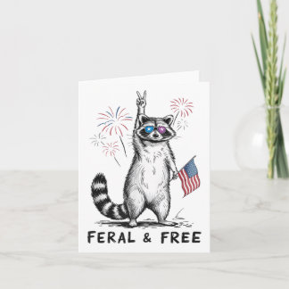 Feral and Free Raccoon 4:e juli USA Pr Kort