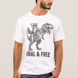 Feral and Free Raccoon Riding a T-Rex Funny Retro T Shirt