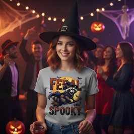 Feral and Spooky - Raccoon on a Broomstick T Shirt