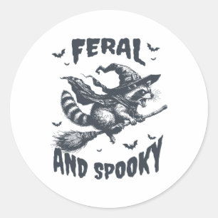 Feral and Spooky Raccoon Witch Hat Halloween Funny Runt Klistermärke
