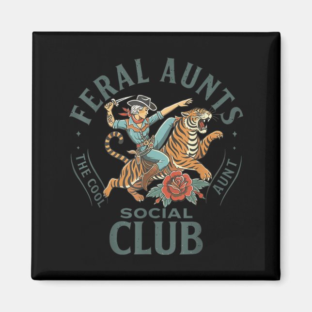Feral Aunts Social Club Western Cowgirl Riding Tig Magnet (Framsidan)