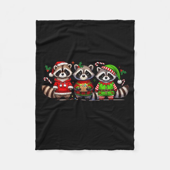 Feral But Festive Funny Christmas Cute Raccoon Elf Fleecefilt (Framsidan)
