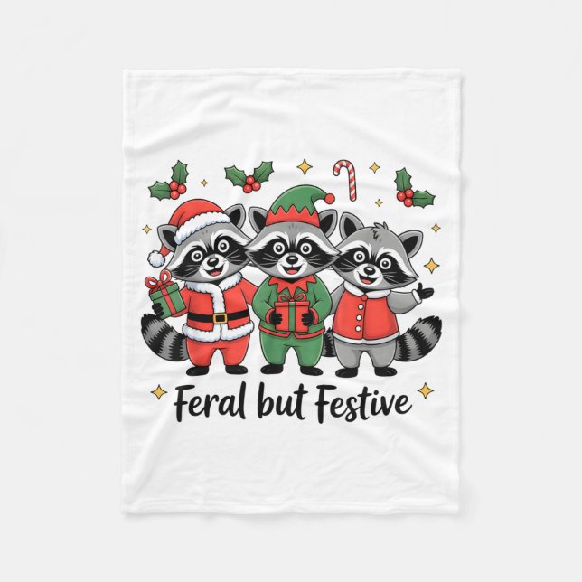 Feral But Festive Funny Christmas Cute Raccoon Elf Fleecefilt (Framsidan)