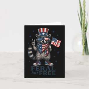 Feral but free nony Raccoon USA flagga Patriotic 4 Kort
