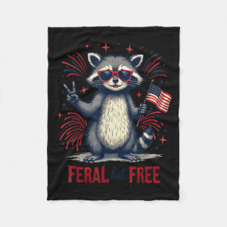 Feral but Free Raccoon Patriotic 4:e juli Feral Fleecefilt