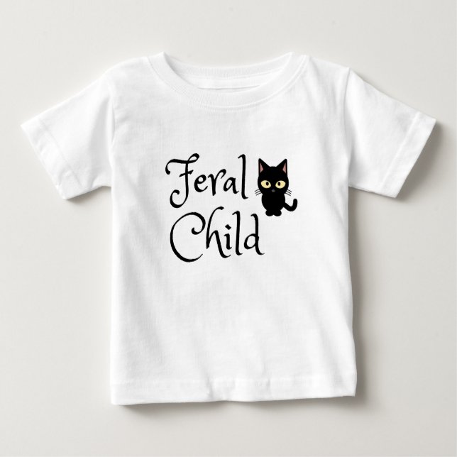 Feral Child med Black Cat Design T Shirt (Framsida)
