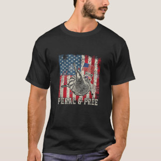 Feral Free Lusny Patriotic Racoon Feral och Free 4 T Shirt