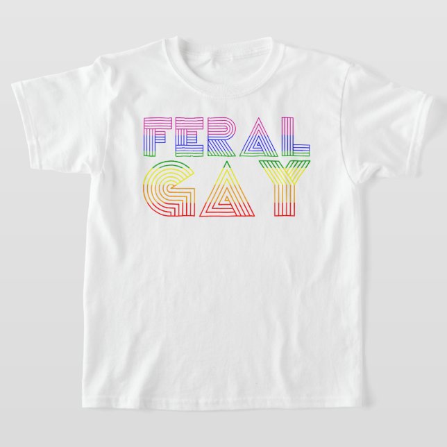 Feral Gay LGBT Gay Bi Pan Trans-Pride Membow Rainb T Shirt (Laydown)