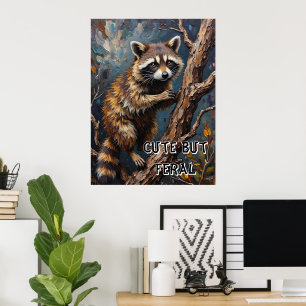 Feral Gaze: Raccoon i Bare Skogen Poster